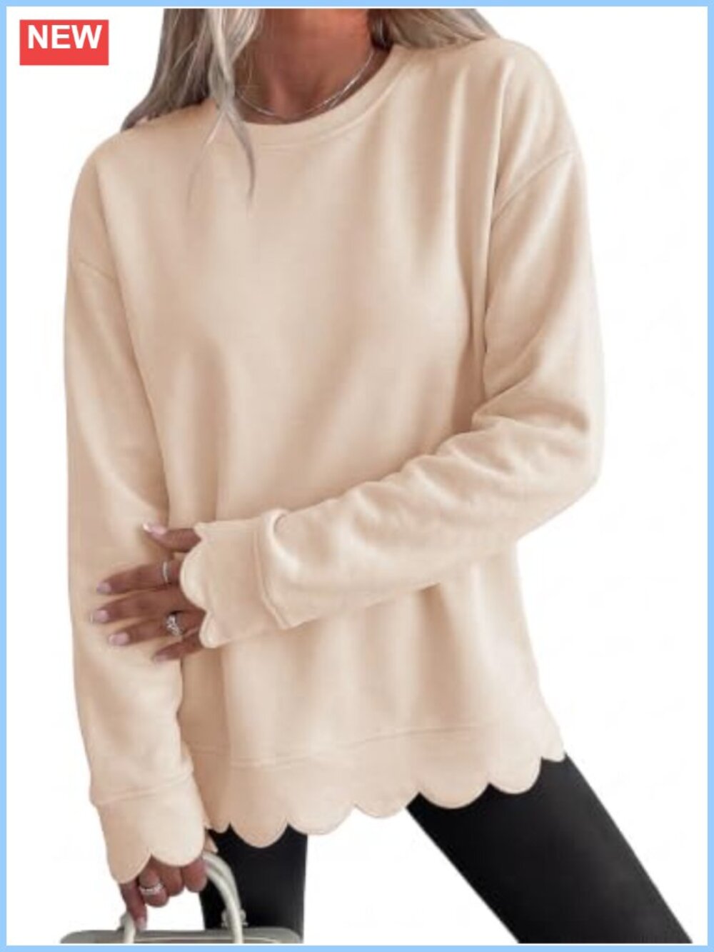 Oversized Crewneck Sweatshirt Scalloped Casual Pullover Top